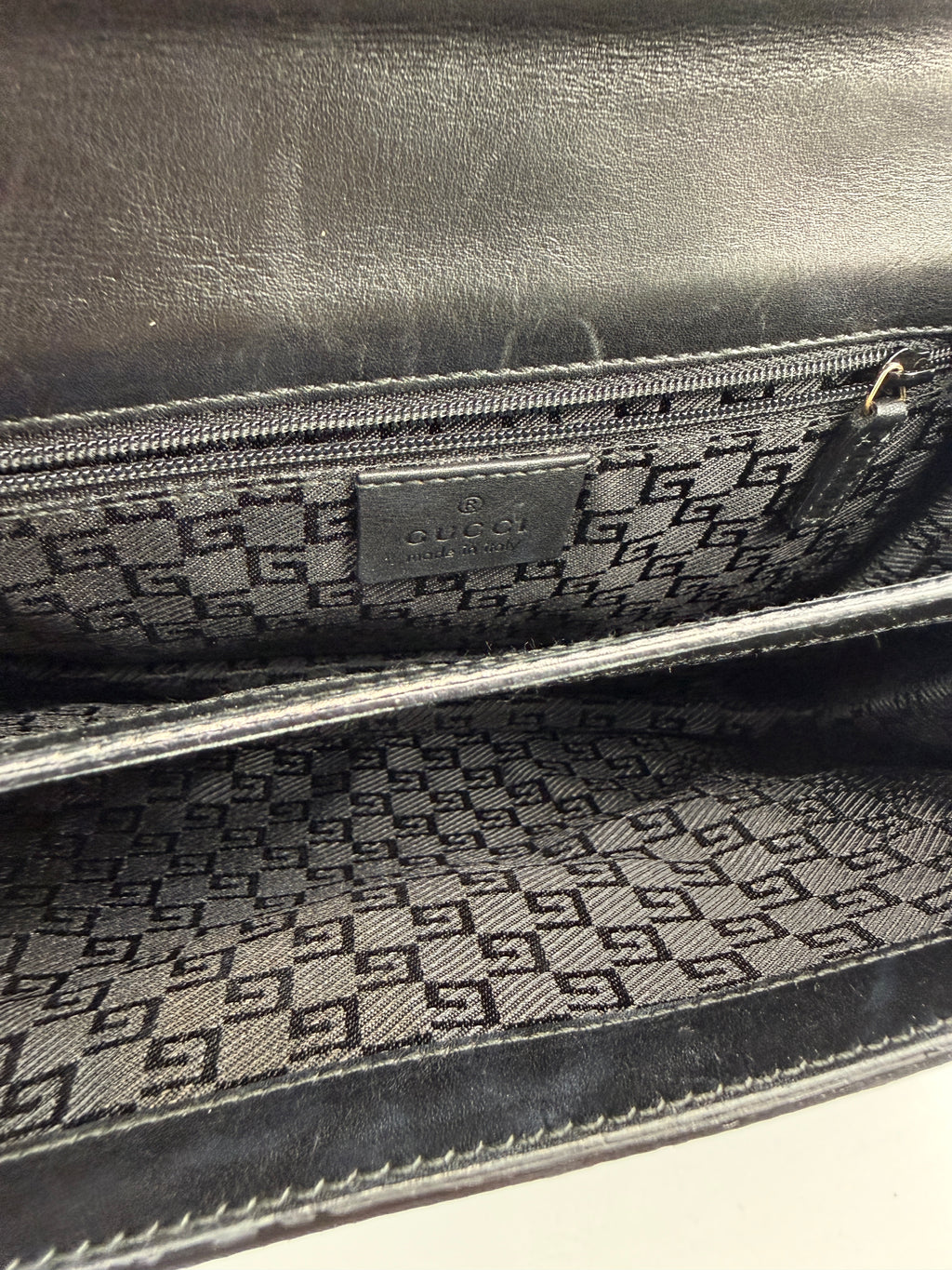 Gucci Vintage Square G Flap Shoulder Bag in Black Canvas and Leather