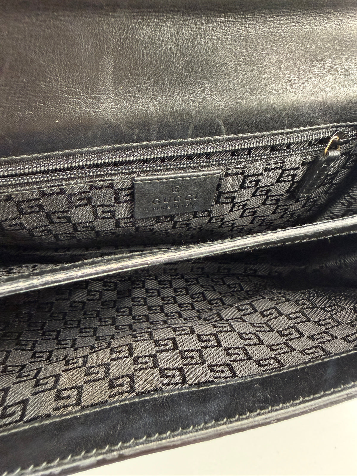 Gucci Vintage Square G Flap Shoulder Bag in Black Canvas and Leather