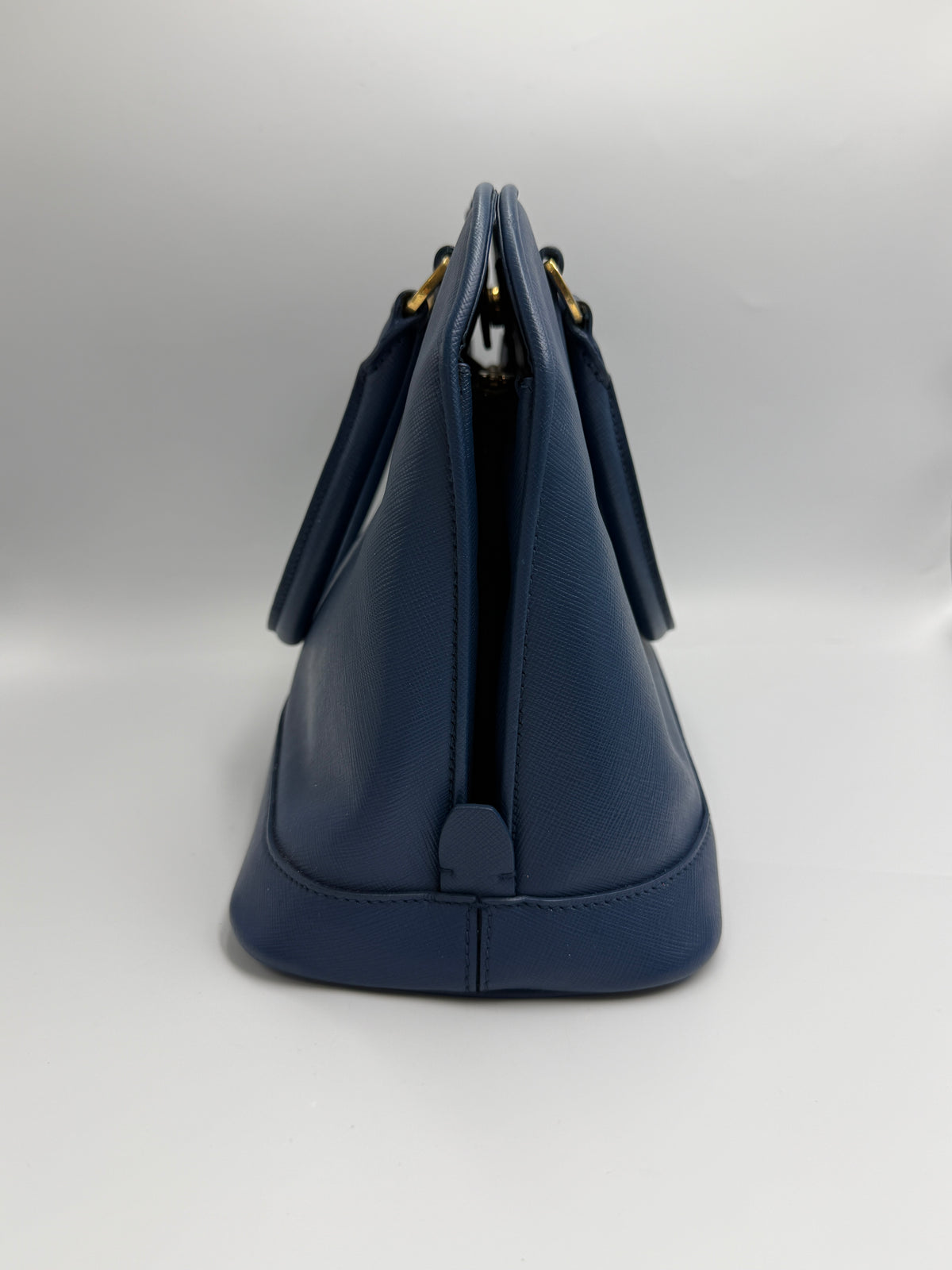 Prada Saffiano Lux Medium Promenade Dome Satchel (Baltico / Dark Navy)