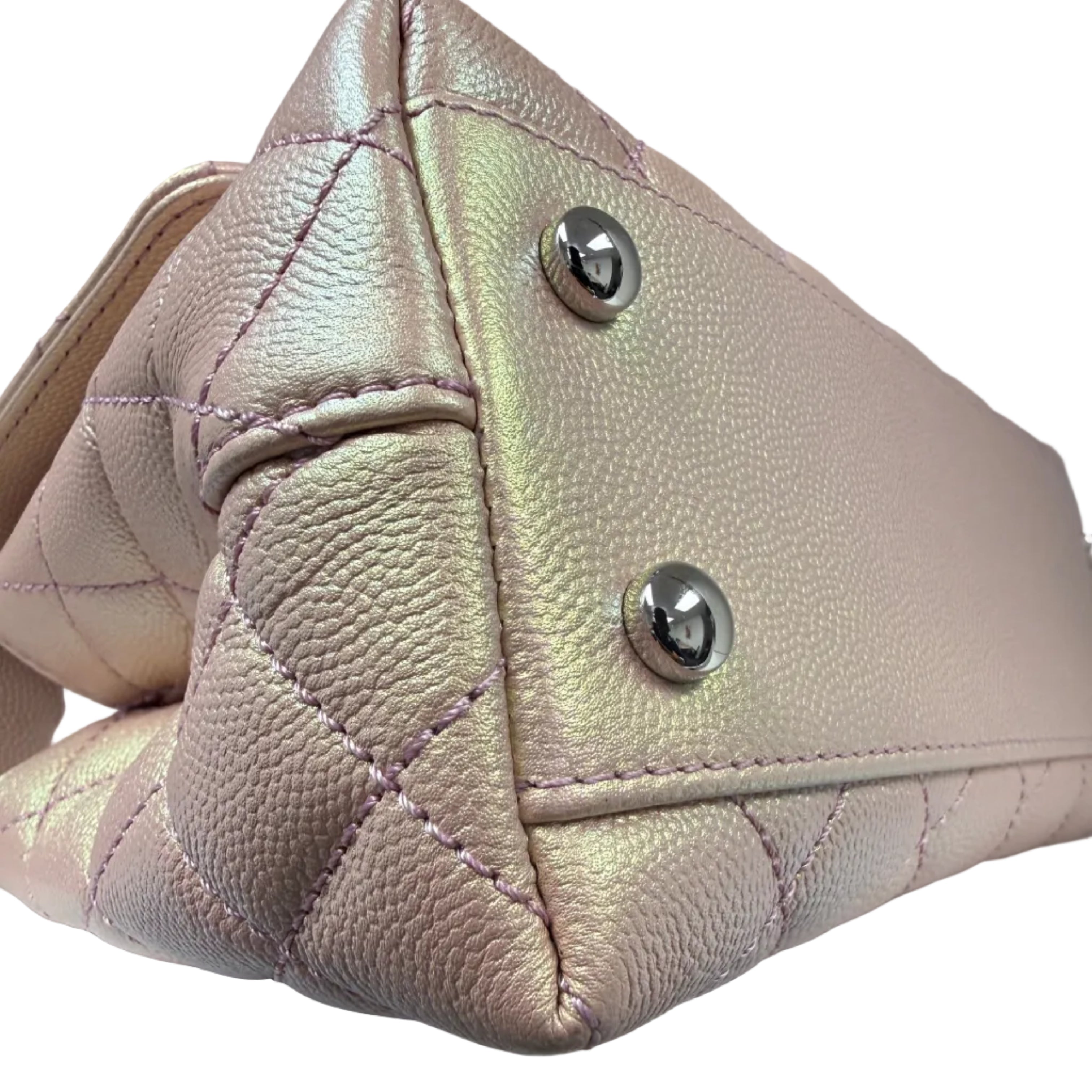 Chanel Coco Handle Mini in Iridescent Metallic Pink Caviar Leather