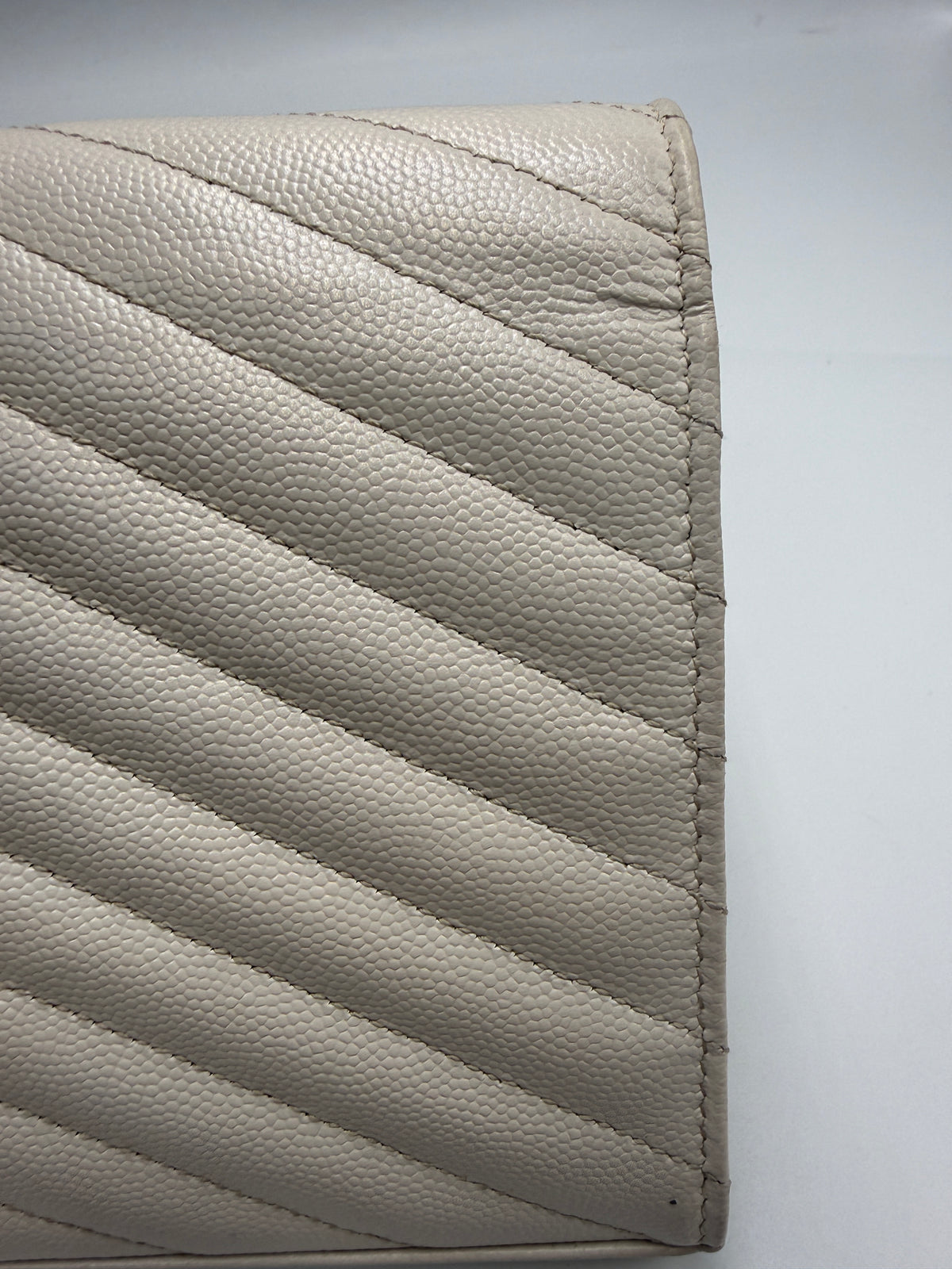Saint Laurent Cassandre Envelope Chain Wallet / Shoulder Bag in Light Greige Matelassé Leather