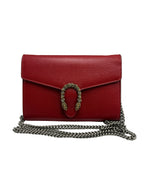 Gucci Dionysus Super Mini Shoulder Bag - Red Textured Leather with Crystal Tiger Head
