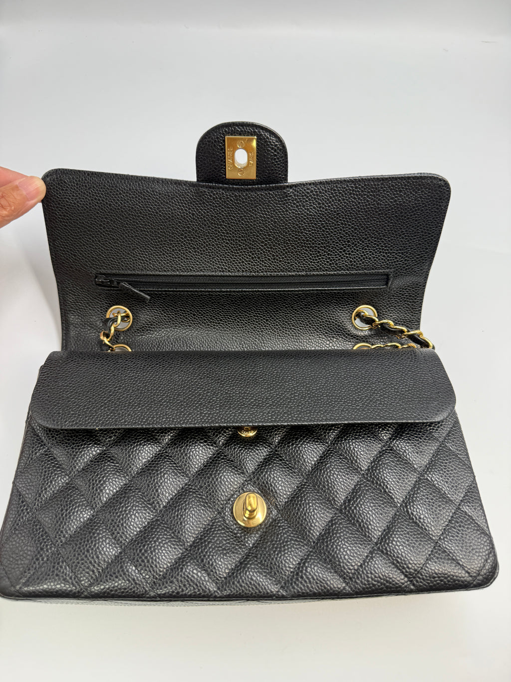 Chanel Small Classic Double Flap Bag Black Caviar Leather Gold Hardware