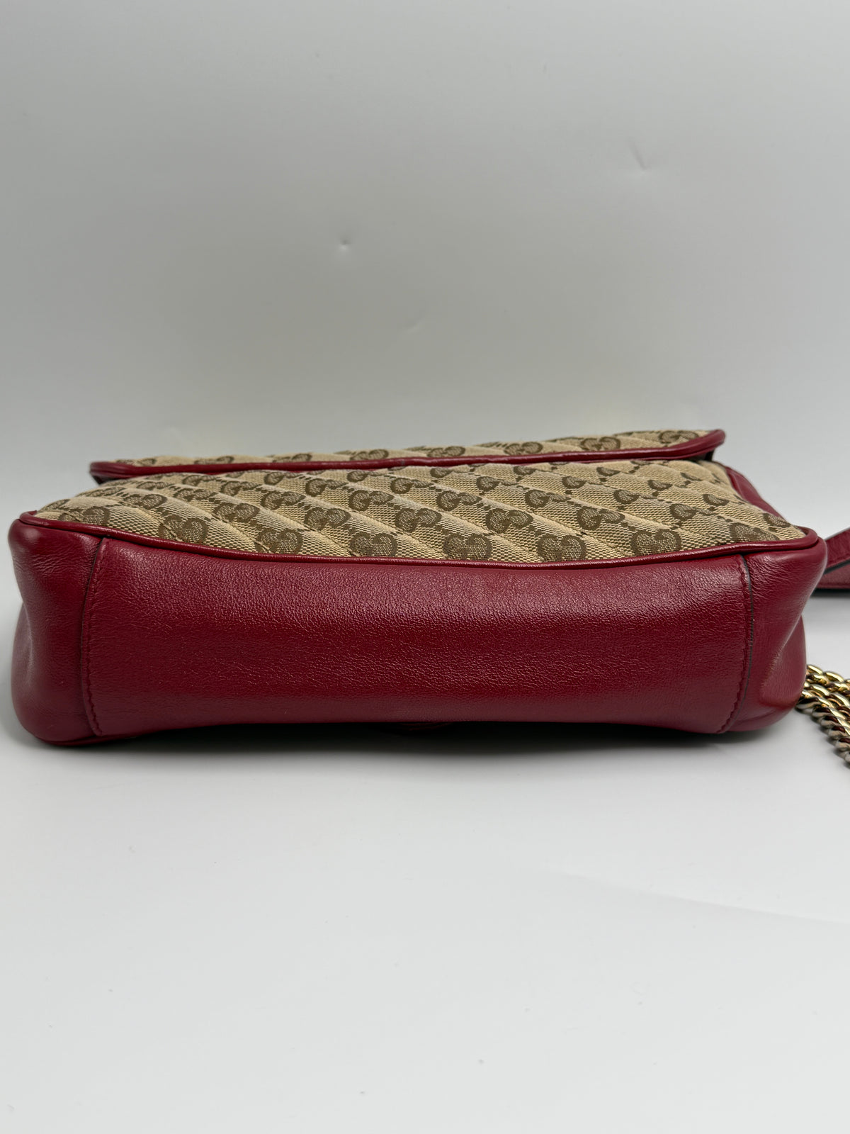 Gucci GG Marmont Small Shoulder Bag in Original GG Canvas with Red Leather Trim