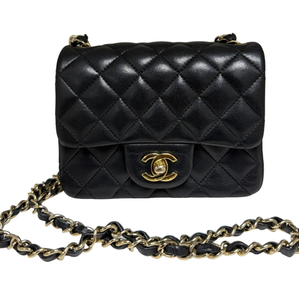 Chanel Classic Square Mini Flap Bag in Black Lambskin with Gold Hardware