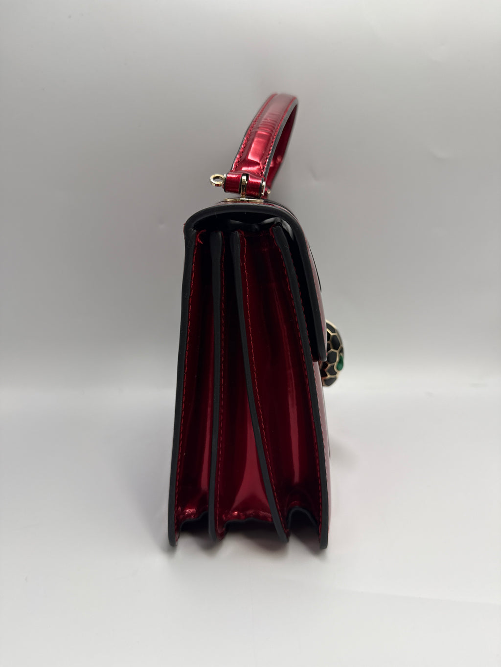 Bvlgari Serpenti Forever Metallic Top-Handle Flap Bag in Ruby Red