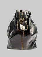 Fendi Vintage Black Patent Leather Chef Bag with Chain Detail