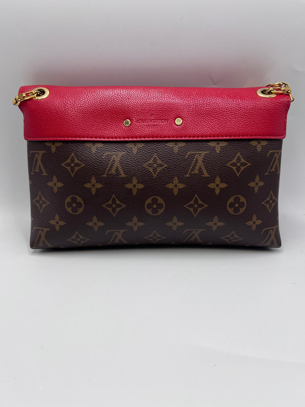 Louis Vuitton Monogram Canvas and Monogram Empreinte Double V Shoulder Bag in Cherry Berry / Ruby