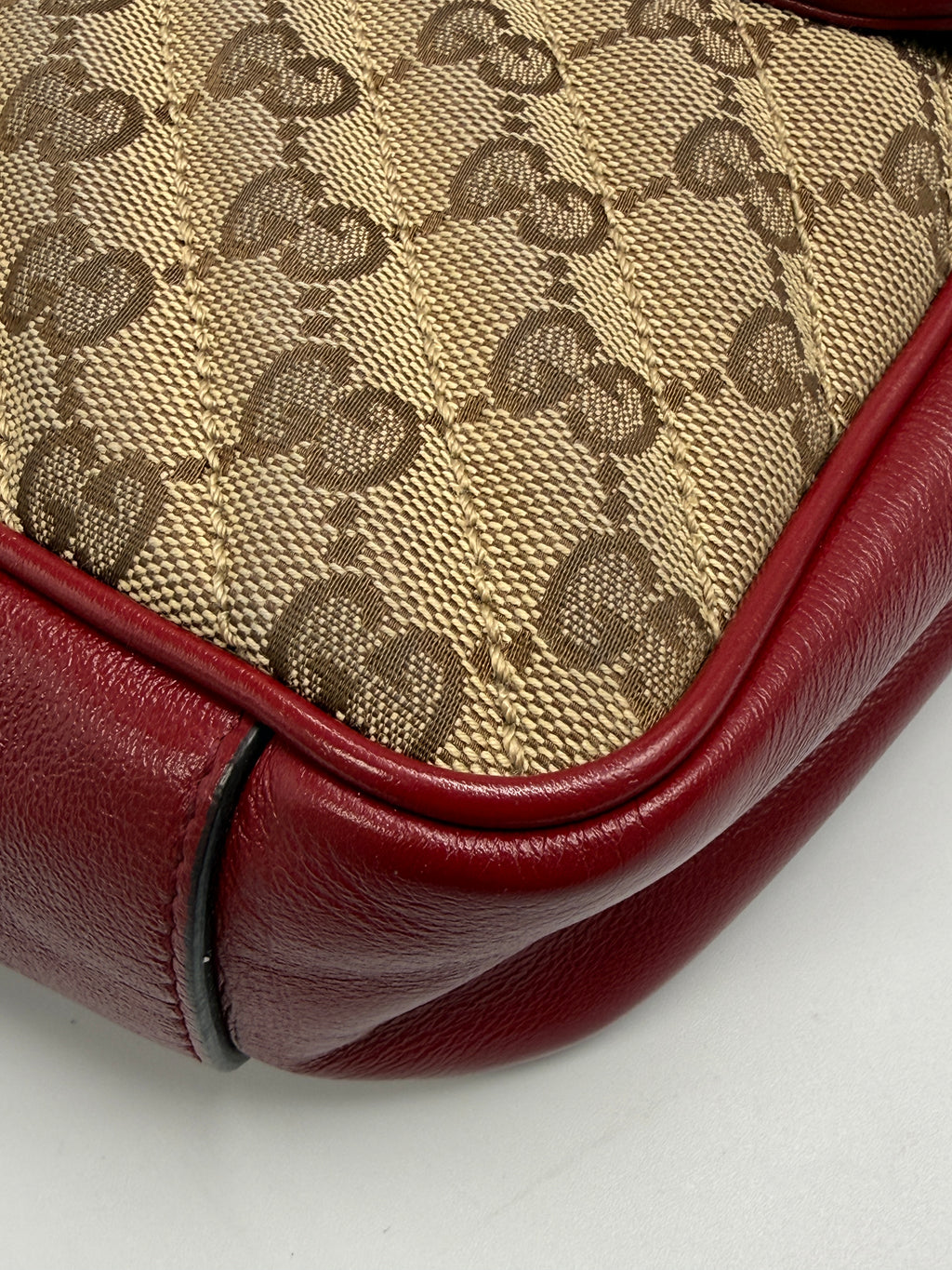 Gucci GG Marmont Small Shoulder Bag in Original GG Canvas with Red Leather Trim