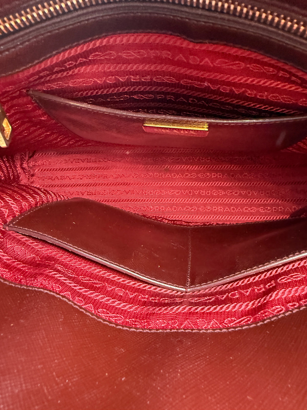 Prada Saffiano Lux Medium Promenade Dome Satchel (Granato / Burgundy)