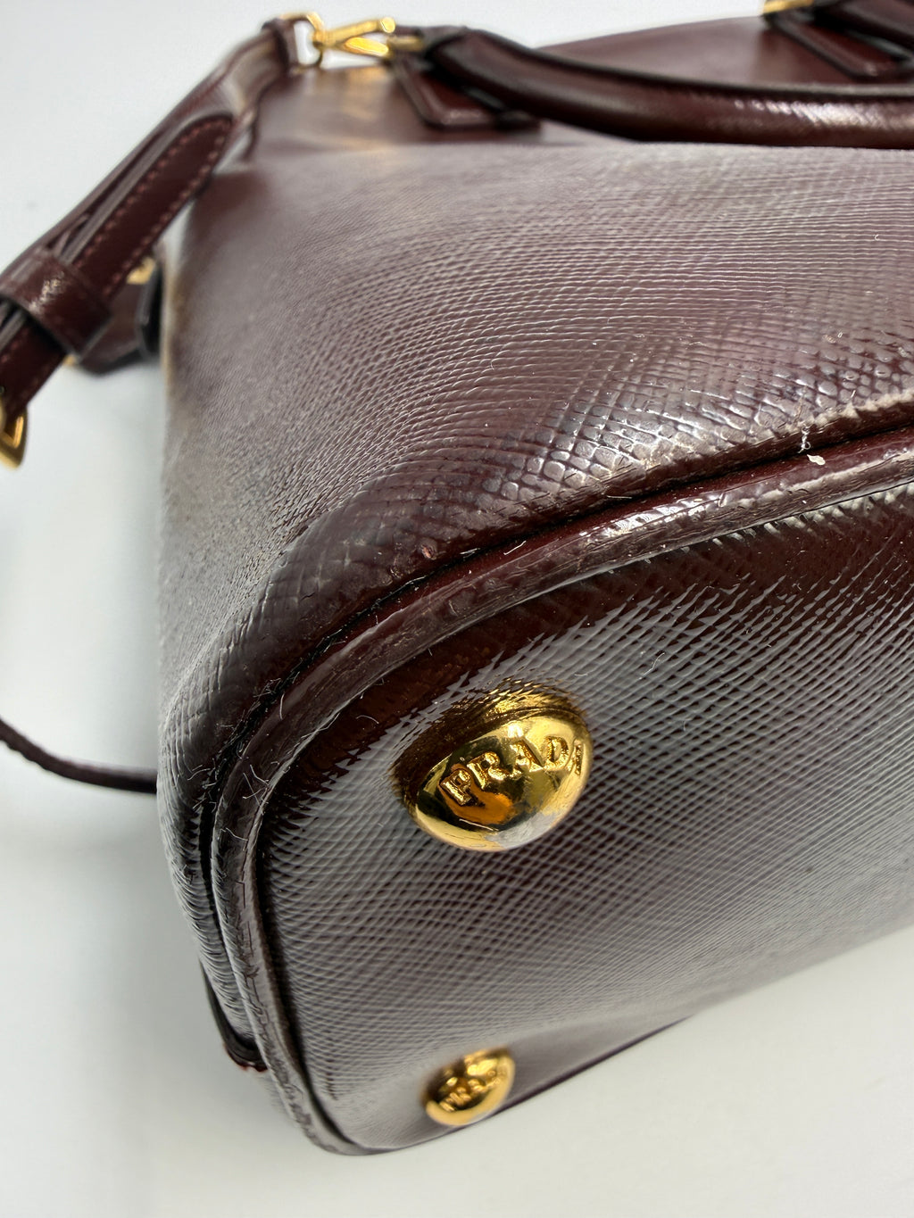 Prada Saffiano Lux Medium Promenade Dome Satchel (Granato / Burgundy)