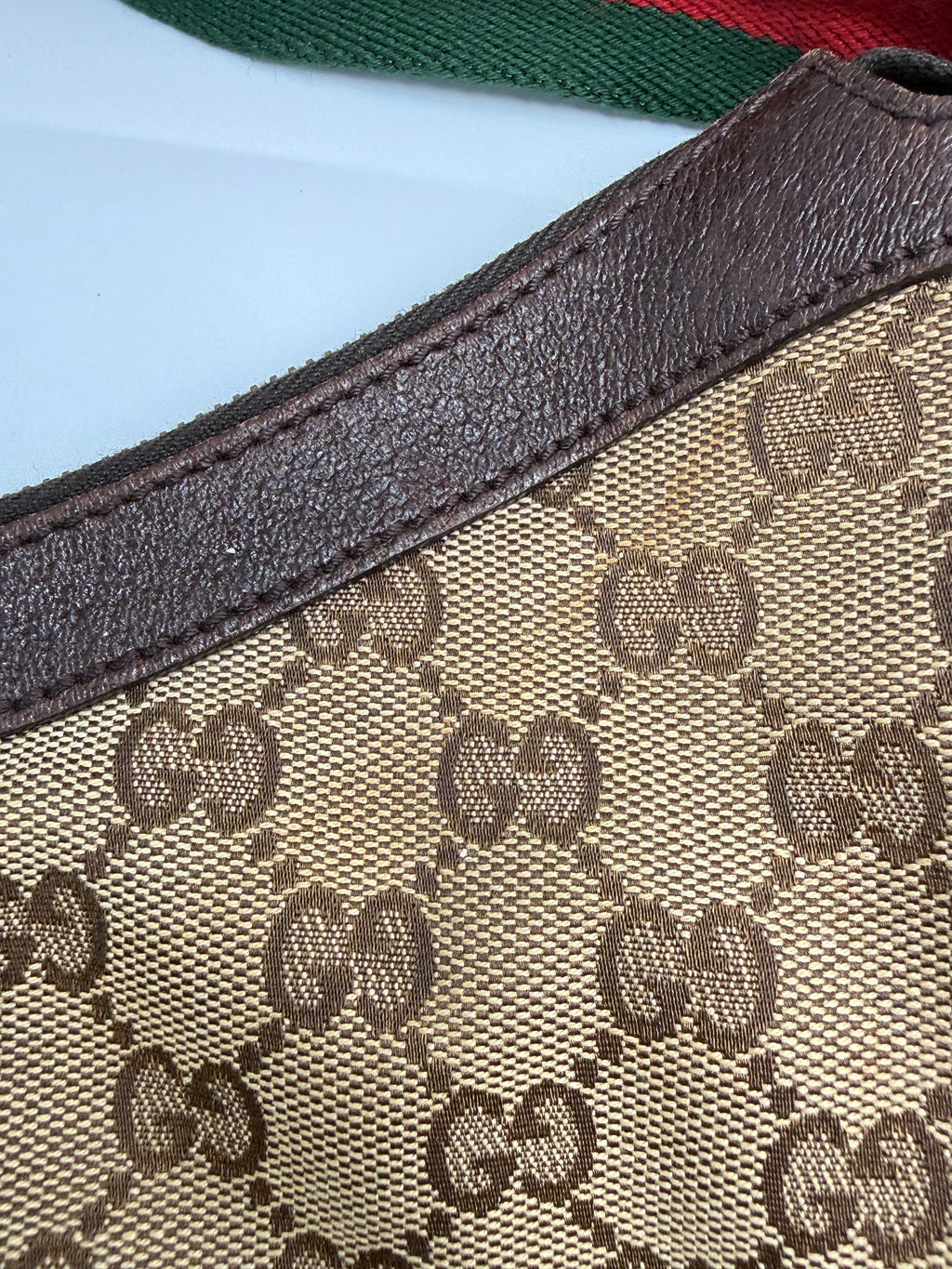 Gucci Vintage Half-Moon Shoulder Bag in GG Canvas with Web Strap