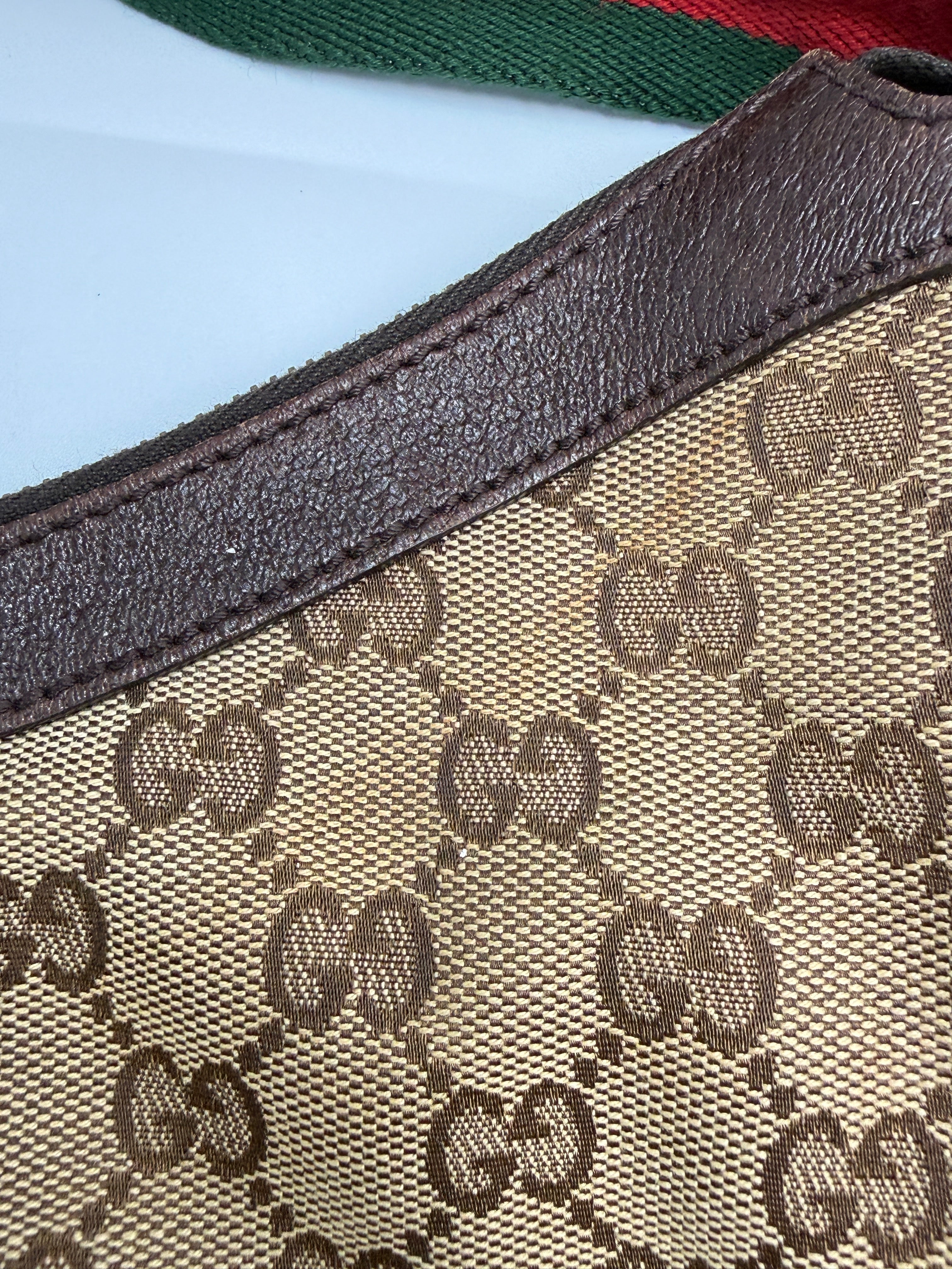Gucci Vintage Half-Moon Shoulder Bag in GG Canvas with Web Strap