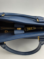 Prada Saffiano Lux Medium Promenade Dome Satchel (Baltico / Dark Navy)