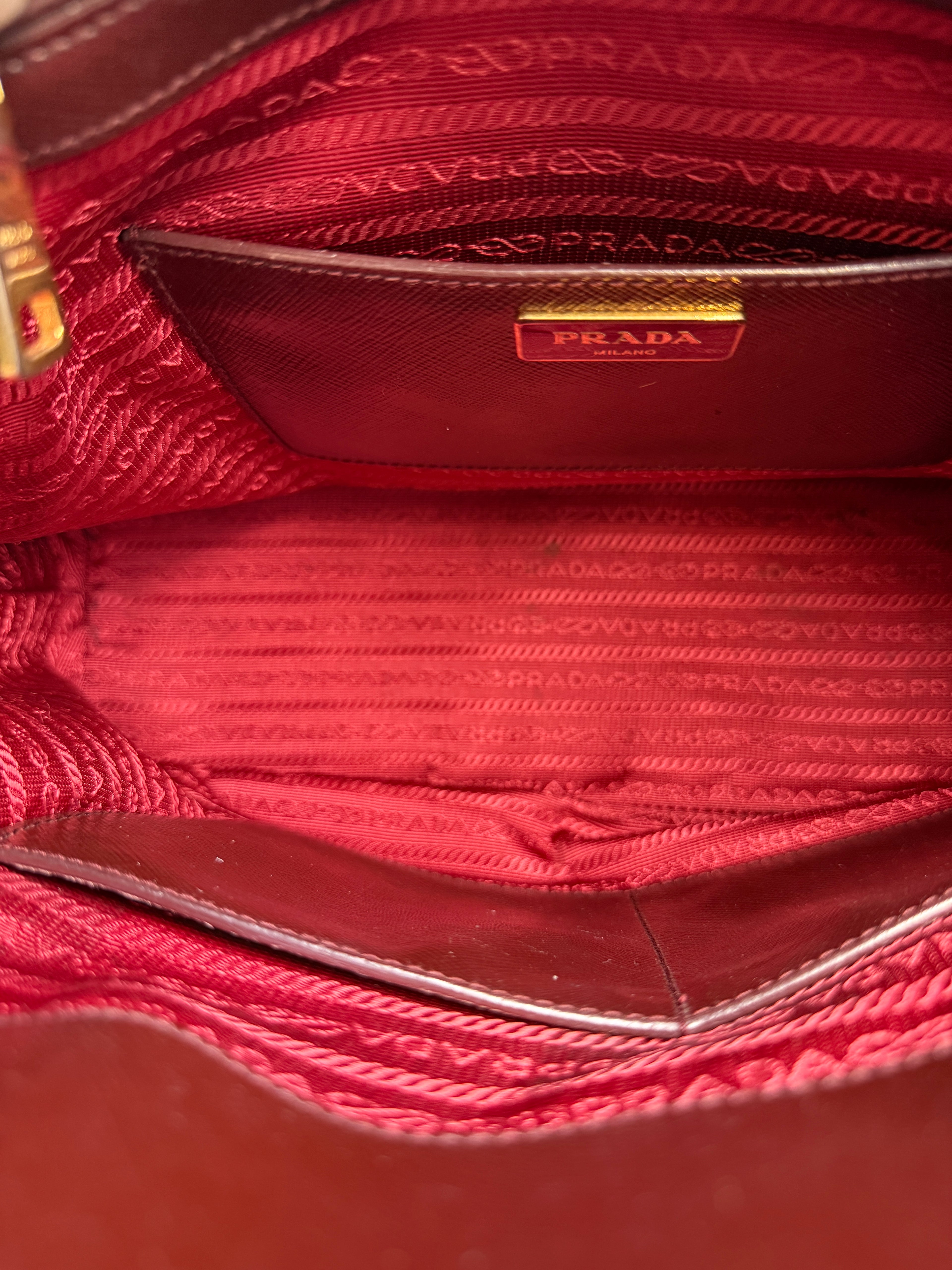 Prada Saffiano Lux Medium Promenade Dome Satchel (Granato / Burgundy)