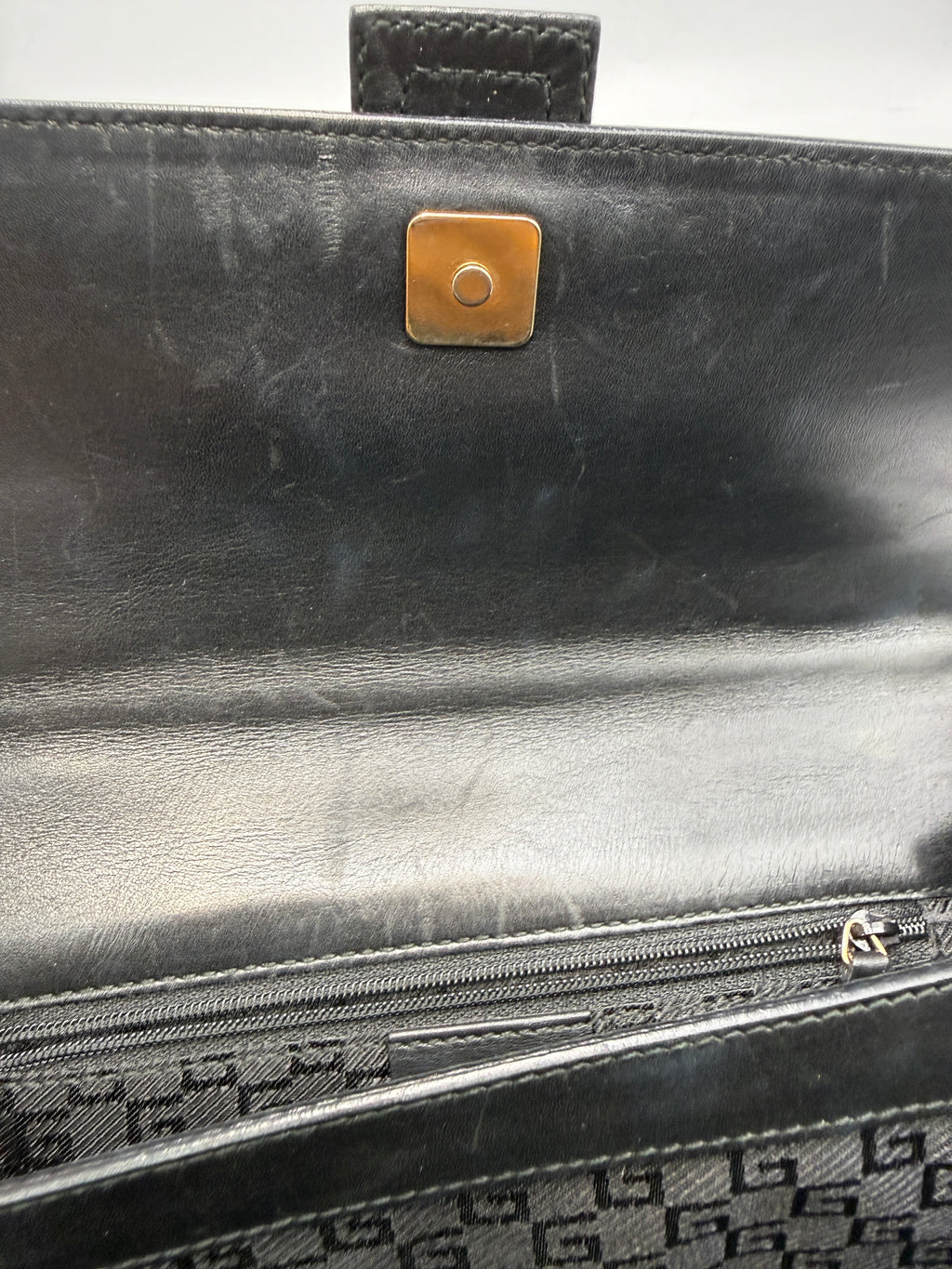 Gucci Vintage Square G Flap Shoulder Bag in Black Canvas and Leather