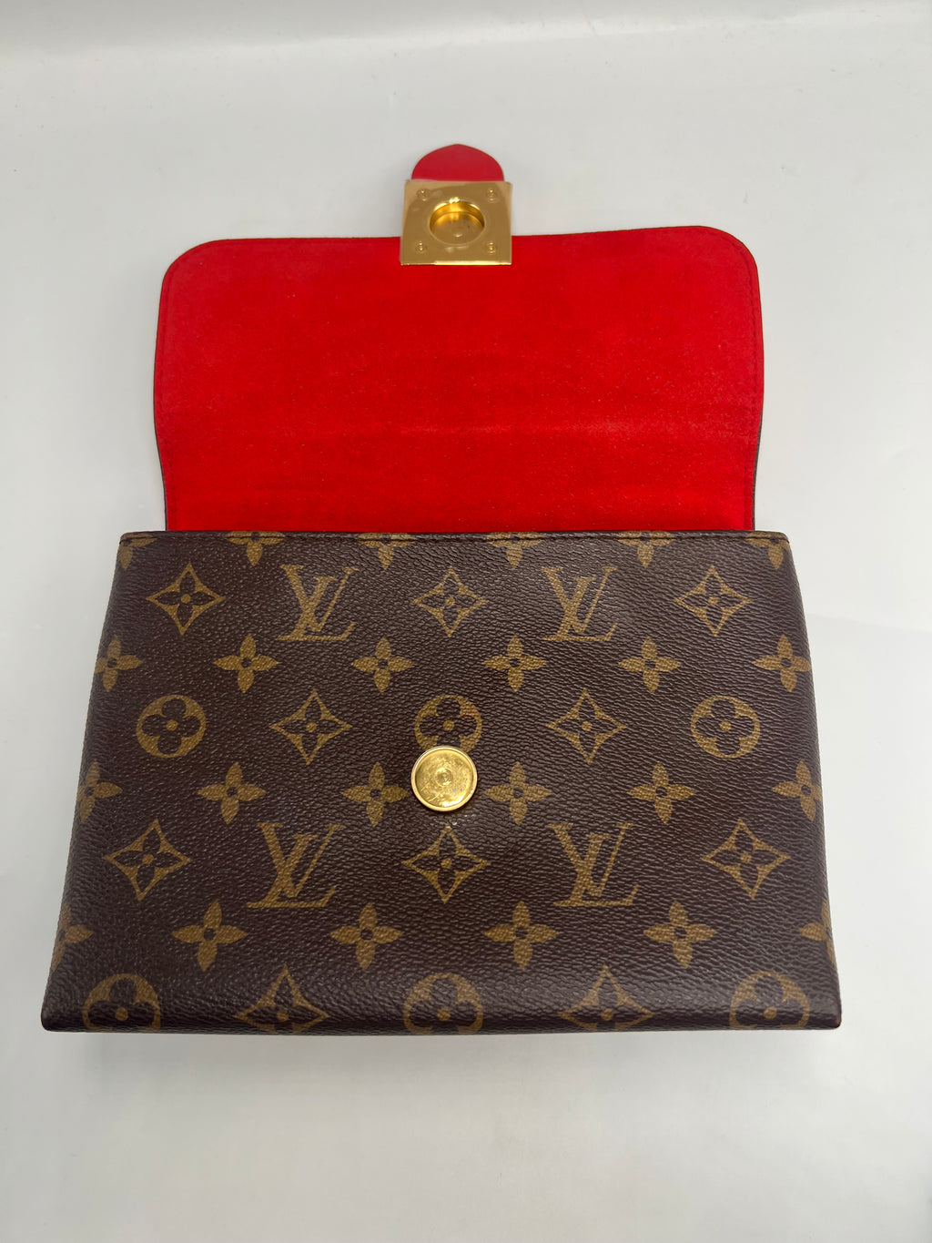 Louis Vuitton Locky BB Monogram Canvas & Red Leather Top Handle Crossbody Bag