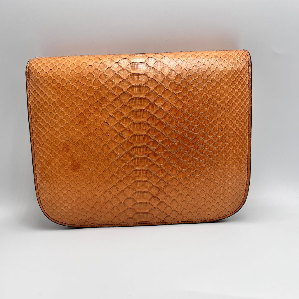 Celine Classic Box Bag in Tan Python Leather with Gold-Tone Hardware