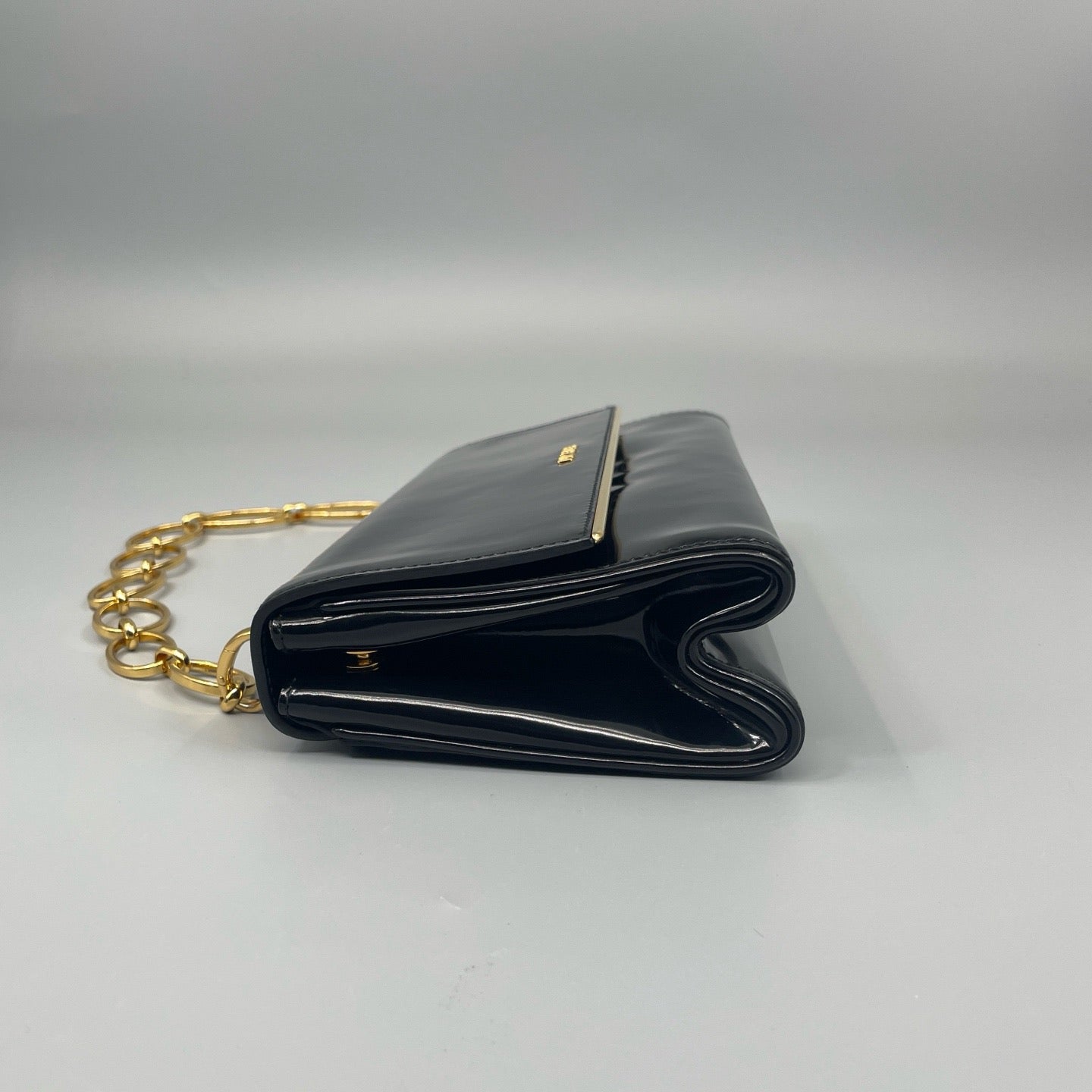 Prada Black Spazzolato Patent Leather Flap Bag with Gold-Tone Chain Strap