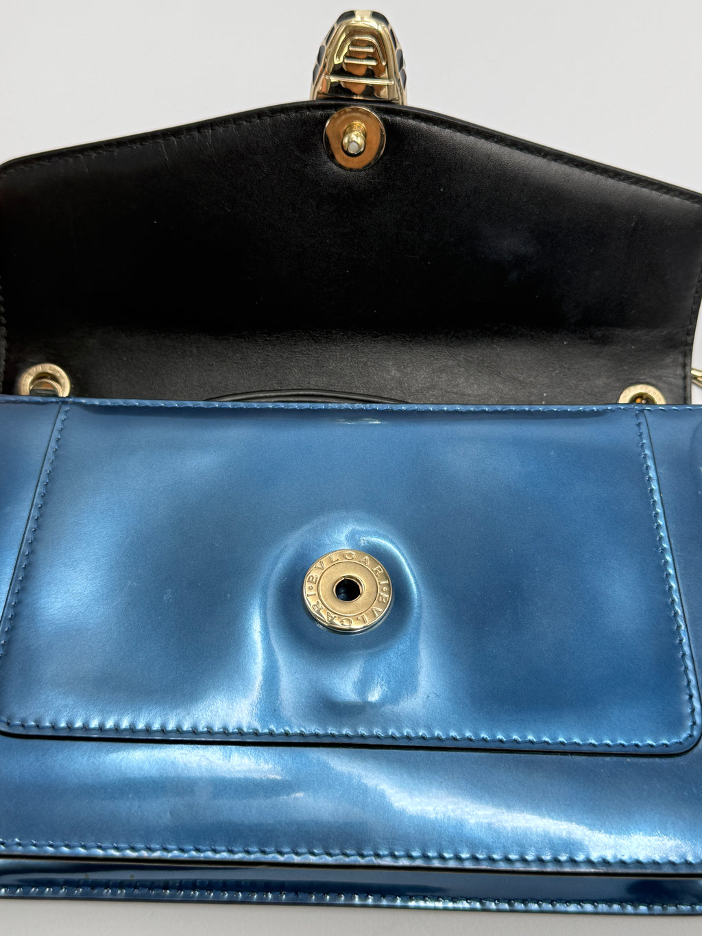 Bvlgari Serpenti Forever Metallic Calfskin Flap Bag in Electric Blue