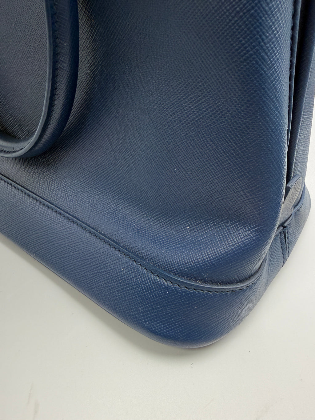 Prada Saffiano Lux Medium Promenade Dome Satchel (Baltico / Dark Navy)