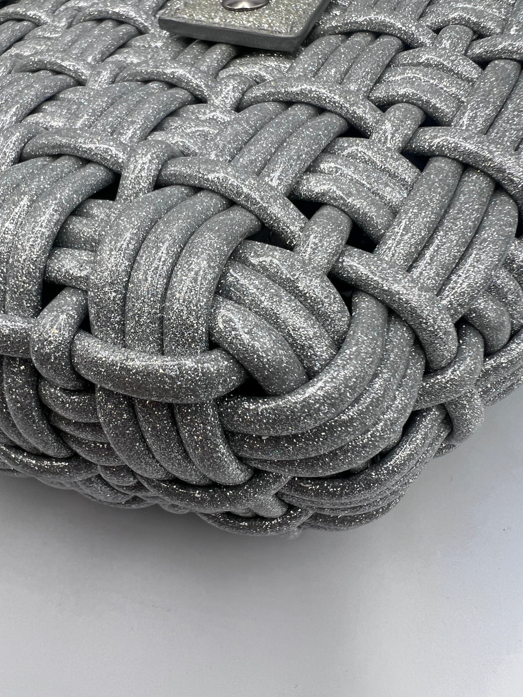 Balenciaga Silver Woven Glitter Basket Bag
