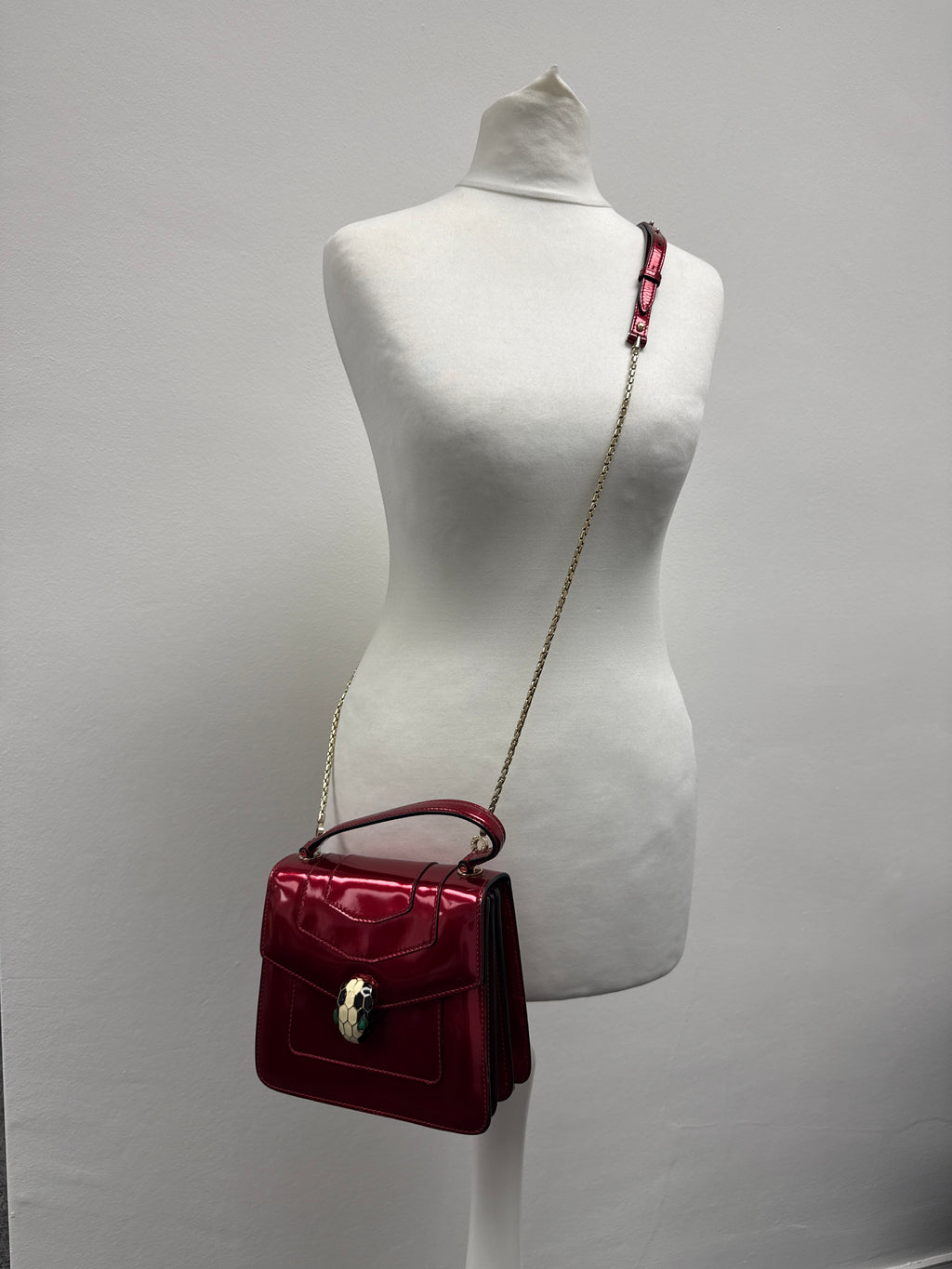 Bvlgari Serpenti Forever Metallic Top-Handle Flap Bag in Ruby Red