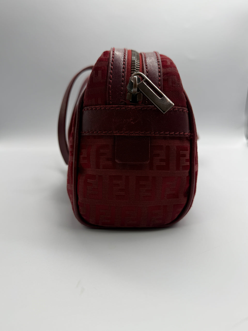 Fendi Vintage Zucca Jacquard Canvas Cylindrical Shoulder Bag in Burgundy Red