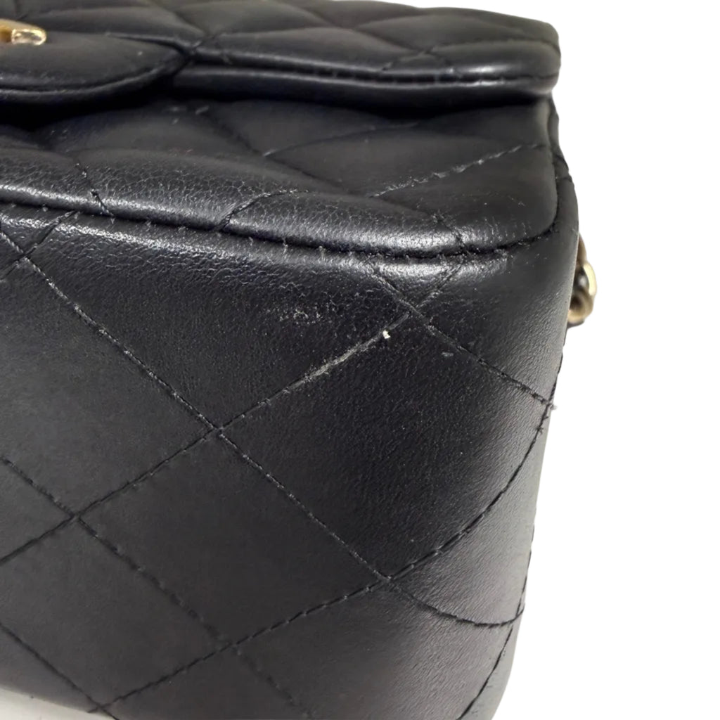 Chanel Classic Square Mini Flap Bag in Black Lambskin with Gold Hardware
