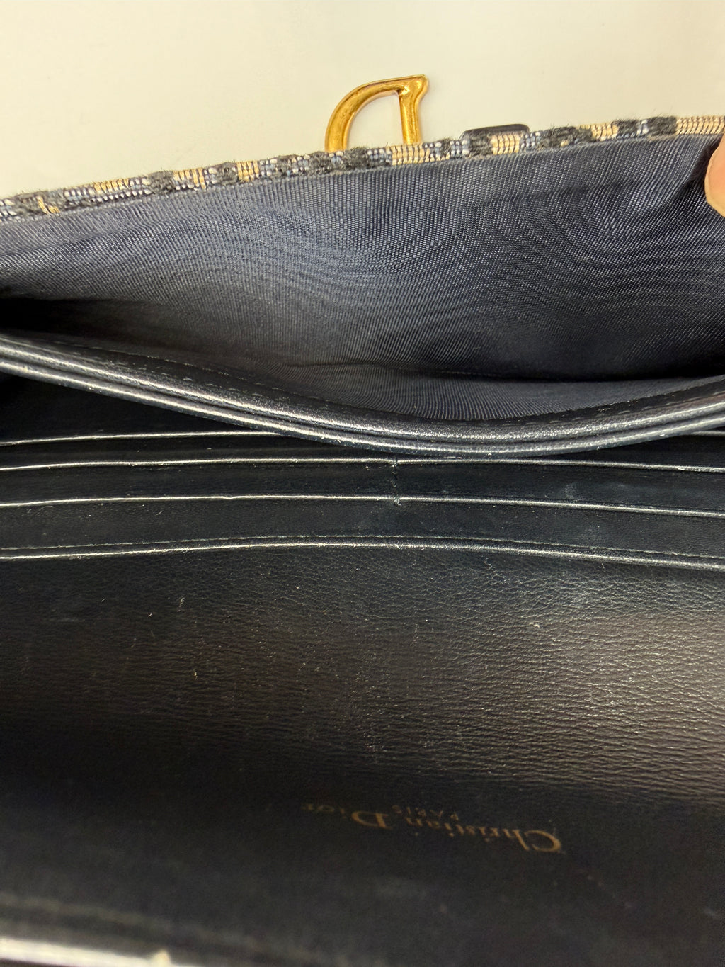 Dior Saddle Pouch / Wallet on Chain in Blue Dior Oblique Jacquard Canvas