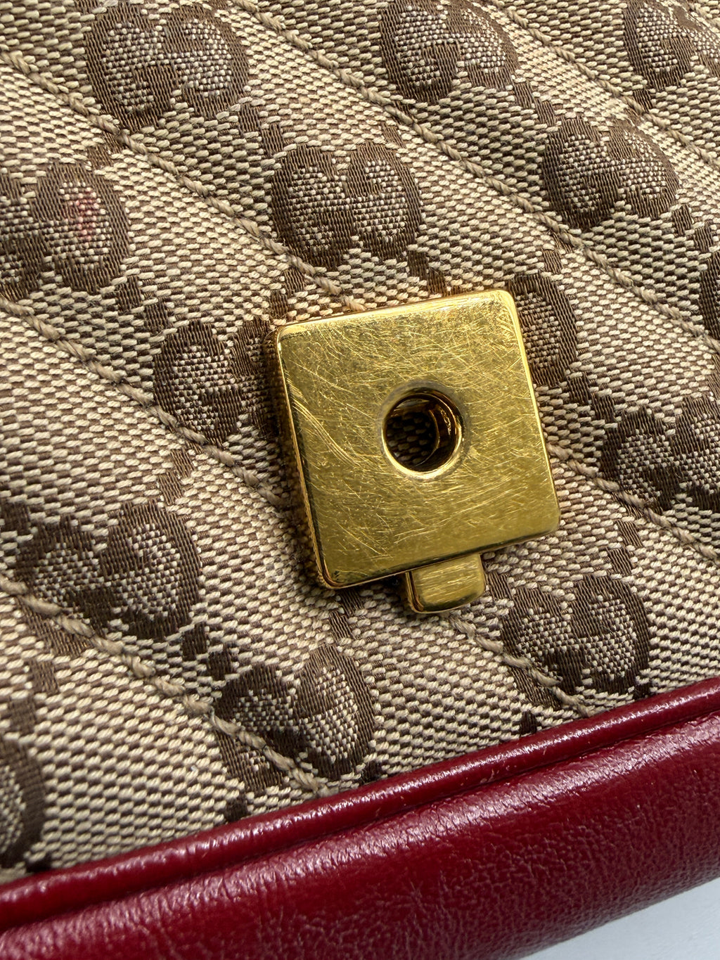 Gucci GG Marmont Small Shoulder Bag in Original GG Canvas with Red Leather Trim