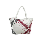White tote bag with red floral pattern on a white background
