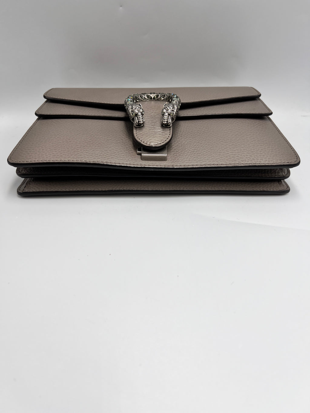 Gucci Dionysus Medium Shoulder Bag in Taupe Grained Leather with Crystal Tiger Head Closure