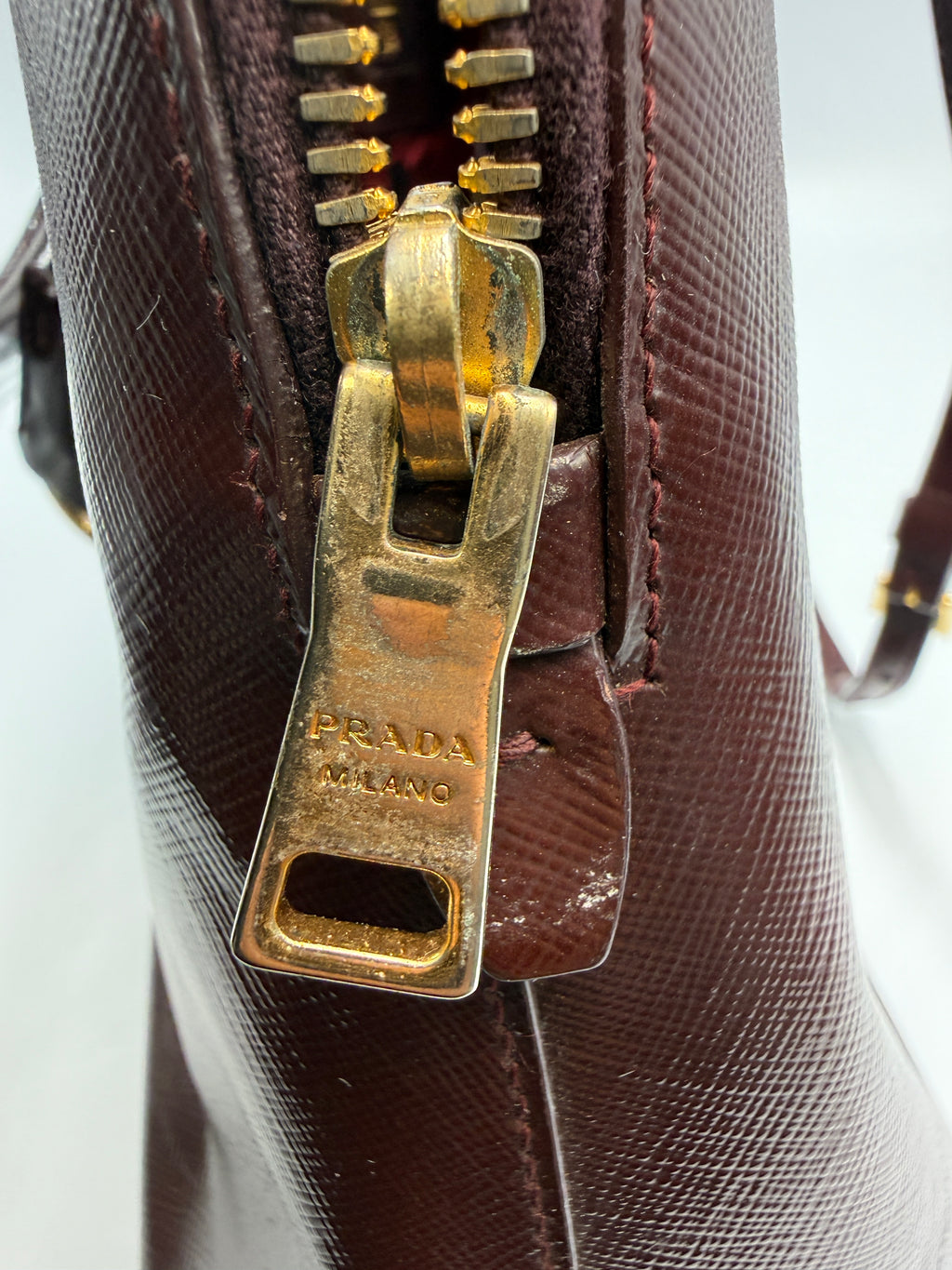 Prada Saffiano Lux Medium Promenade Dome Satchel (Granato / Burgundy)