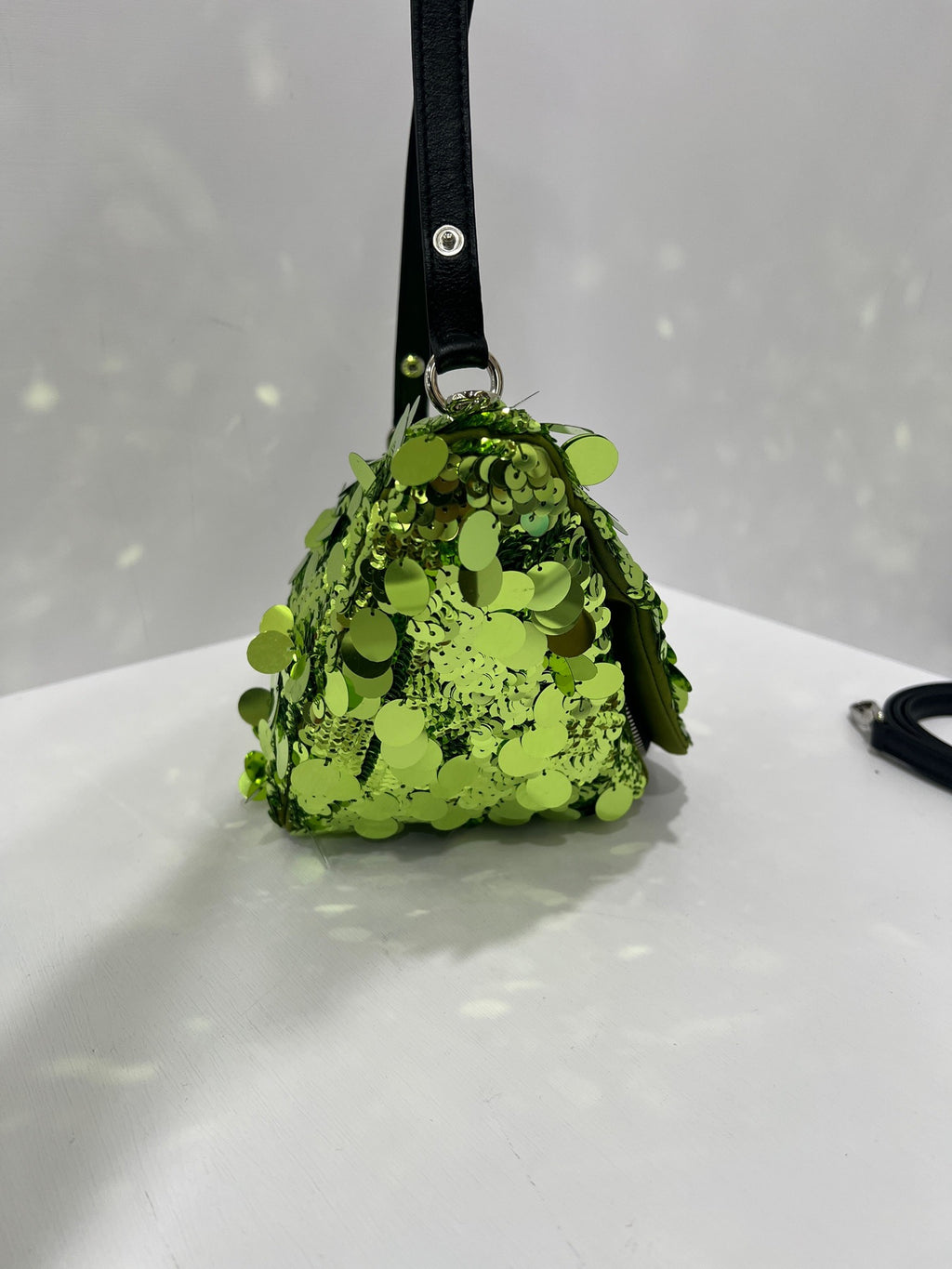 Prada Sequin Triangle Shoulder Bag in Emerald Green with Chain Strap
