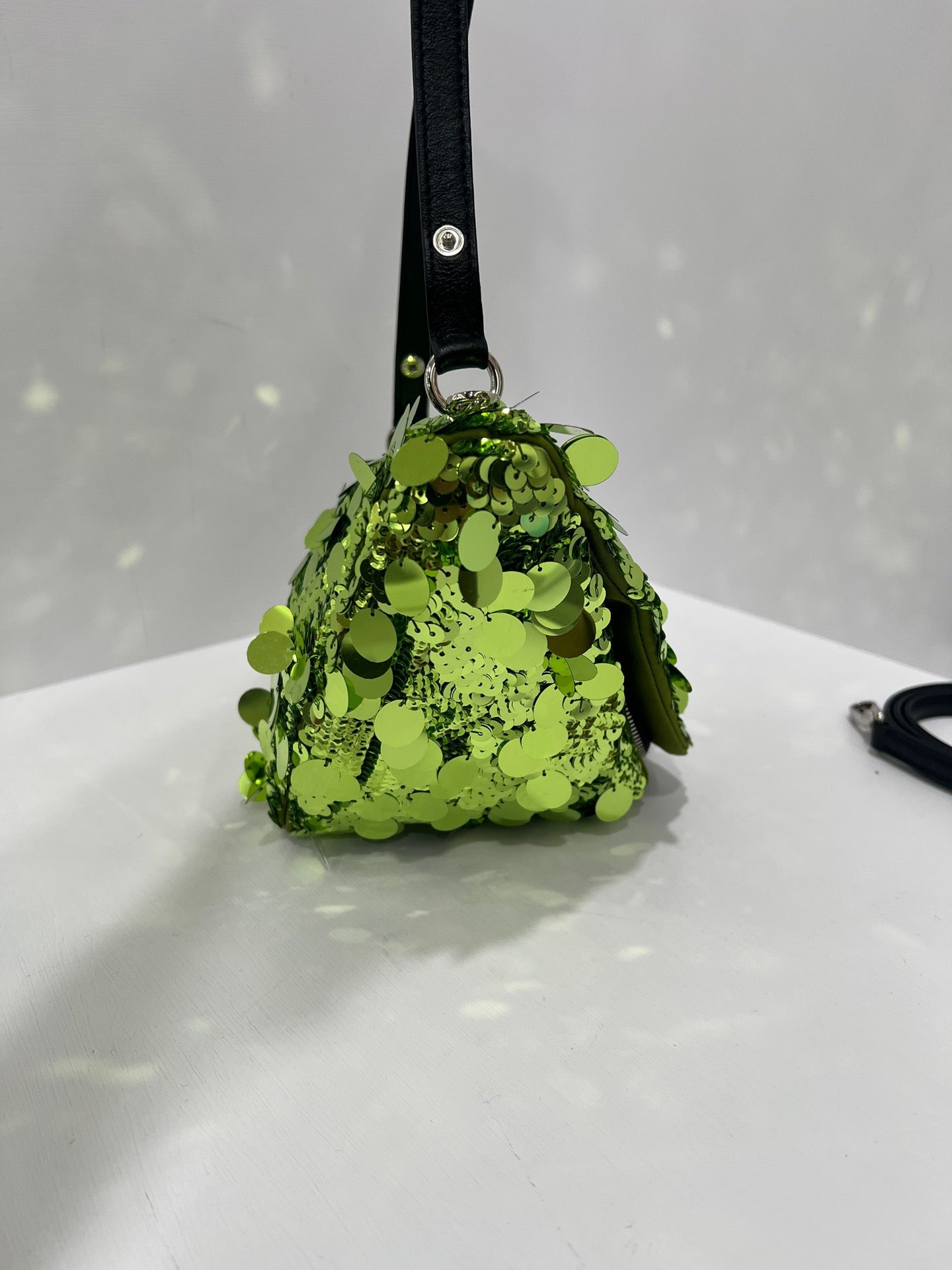 Prada Sequin Triangle Shoulder Bag in Emerald Green with Chain Strap