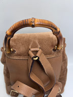 Gucci Vintage Bamboo Small Backpack in Brown Suede and Pebbled Leather