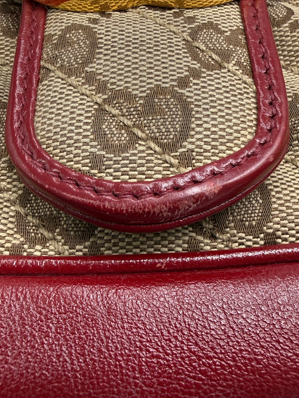 Gucci GG Marmont Small Shoulder Bag in Original GG Canvas with Red Leather Trim