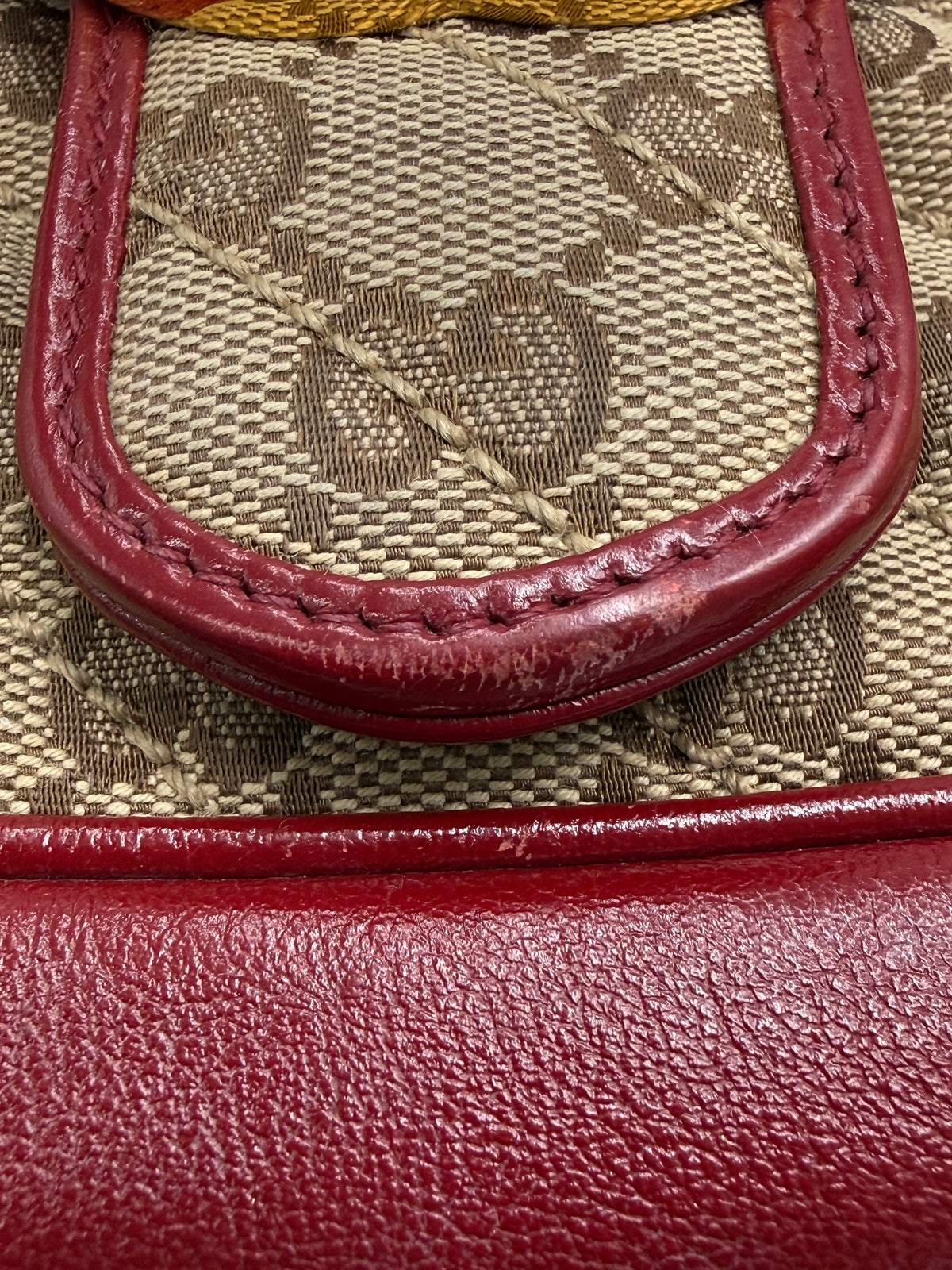 Gucci GG Marmont Small Shoulder Bag in Original GG Canvas with Red Leather Trim
