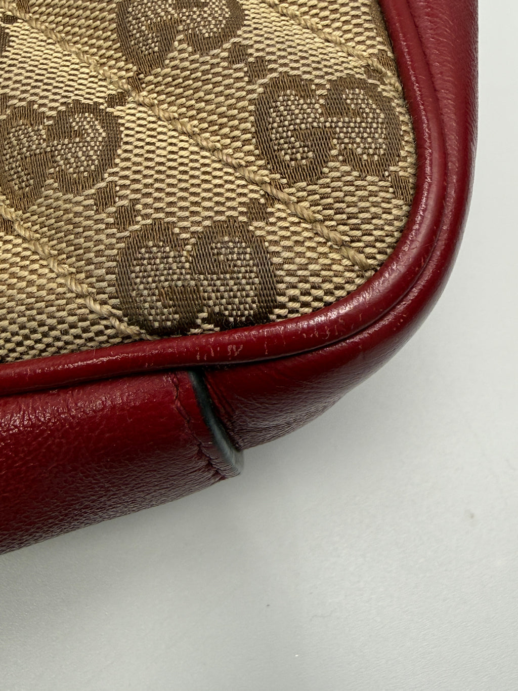 Gucci GG Marmont Small Shoulder Bag in Original GG Canvas with Red Leather Trim