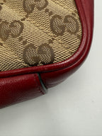 Gucci GG Marmont Small Shoulder Bag in Original GG Canvas with Red Leather Trim