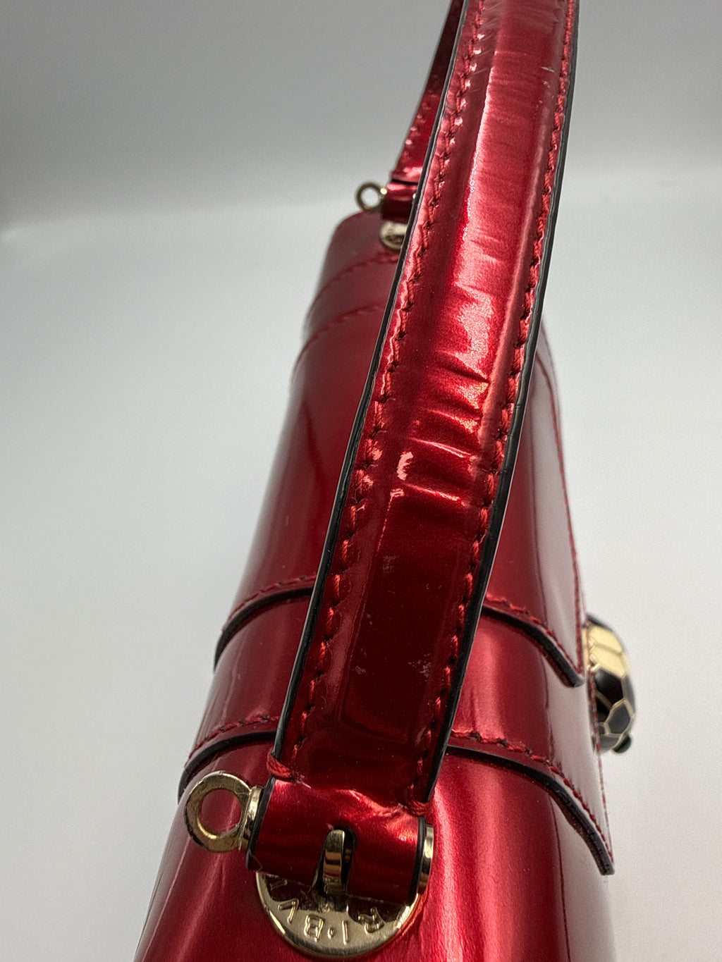 Bvlgari Serpenti Forever Metallic Top-Handle Flap Bag in Ruby Red