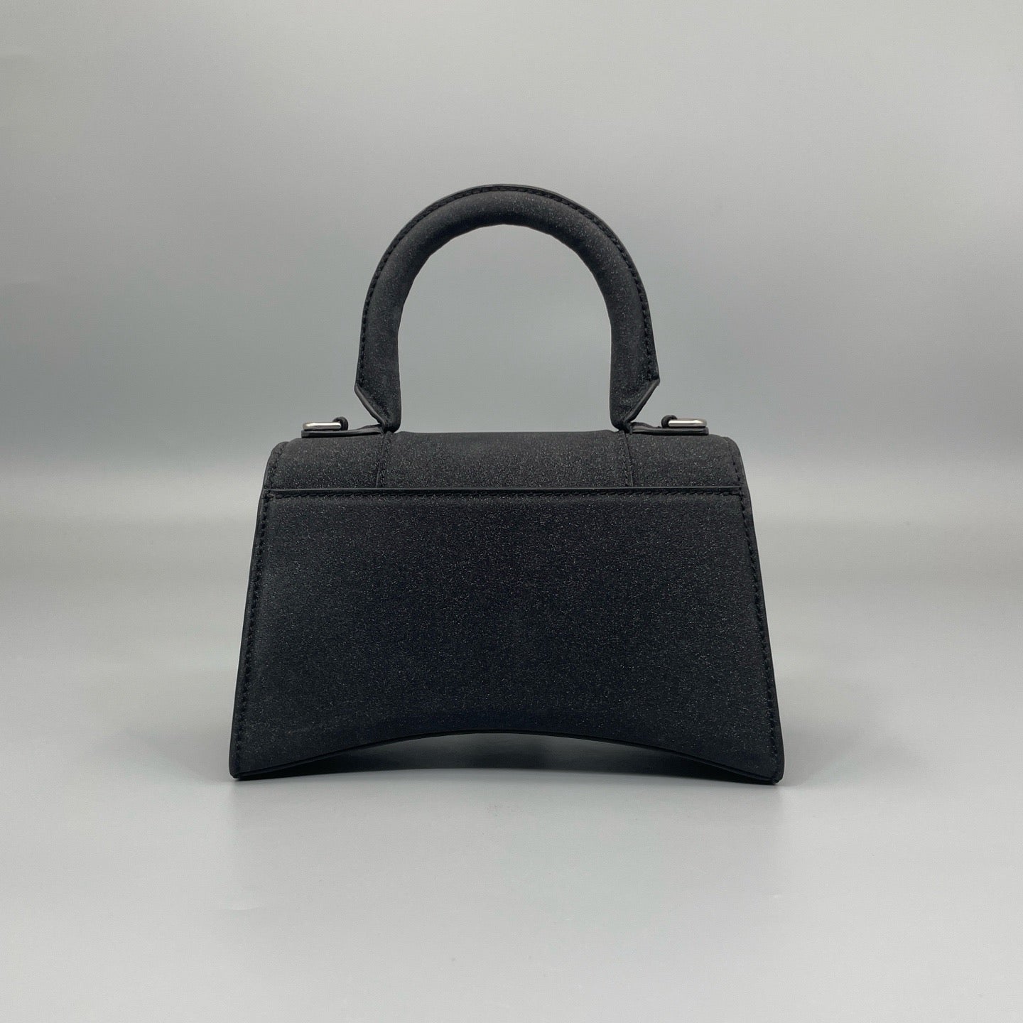 Balenciaga Hourglass XS Top Handle Bag in Black Suede with Silver Hardware
