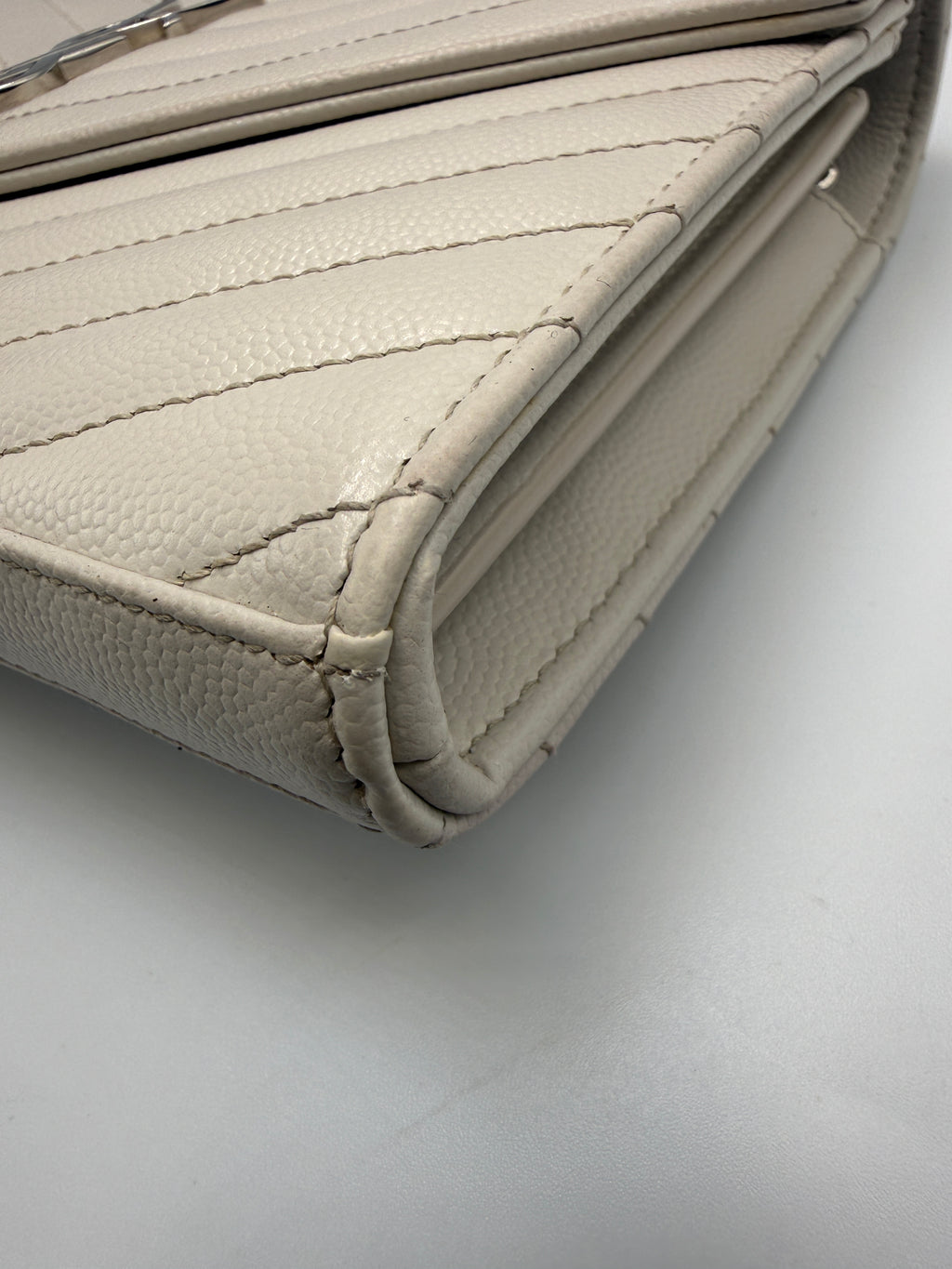 Saint Laurent Cassandre Envelope Chain Wallet / Shoulder Bag in Light Greige Matelassé Leather