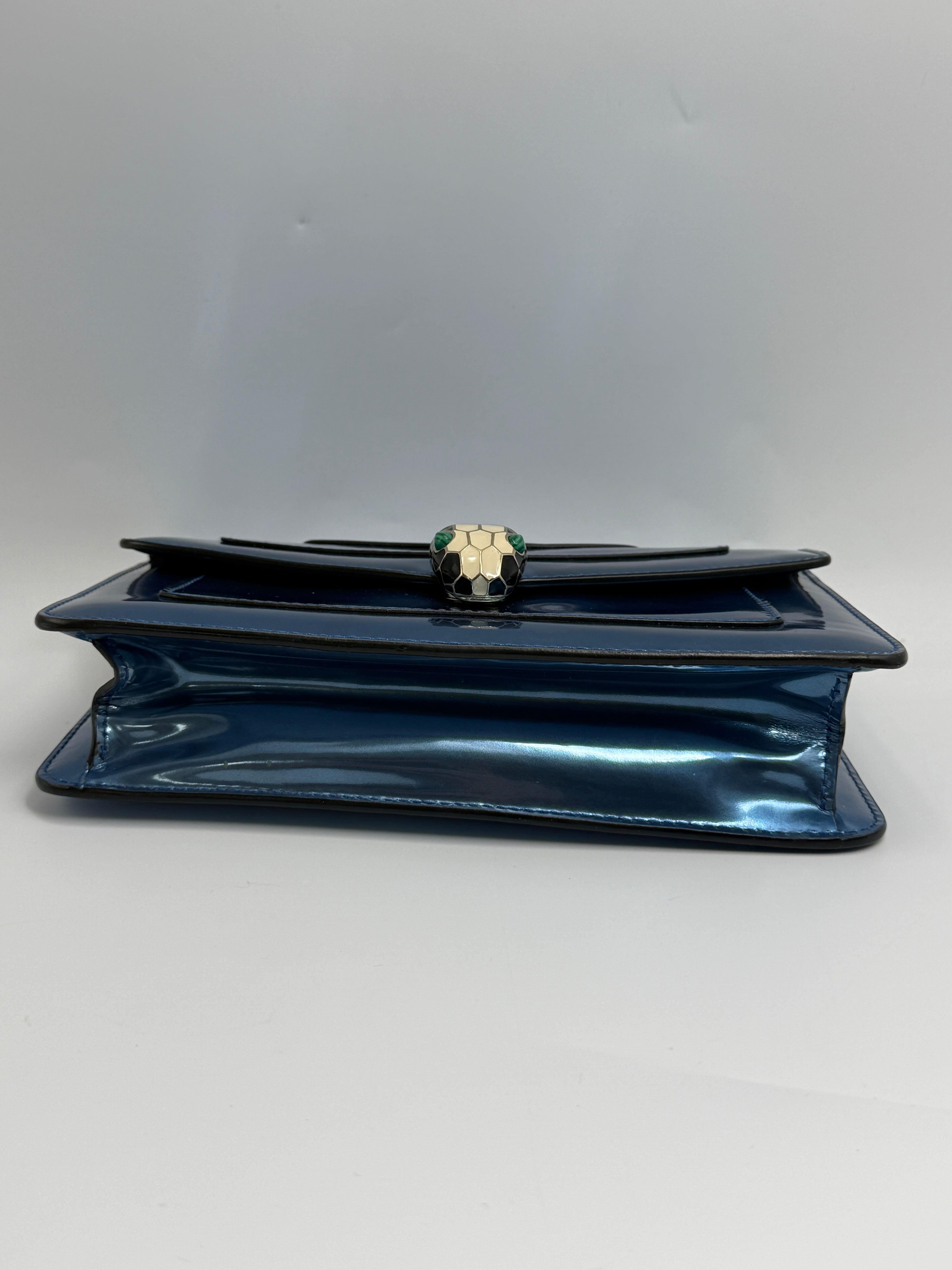 Bvlgari Serpenti Forever Metallic Calfskin Flap Bag in Electric Blue