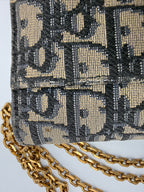 Dior Saddle Pouch / Wallet on Chain in Blue Dior Oblique Jacquard Canvas