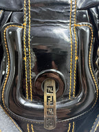 Fendi Vintage Black Patent Leather Chef Bag with Chain Detail