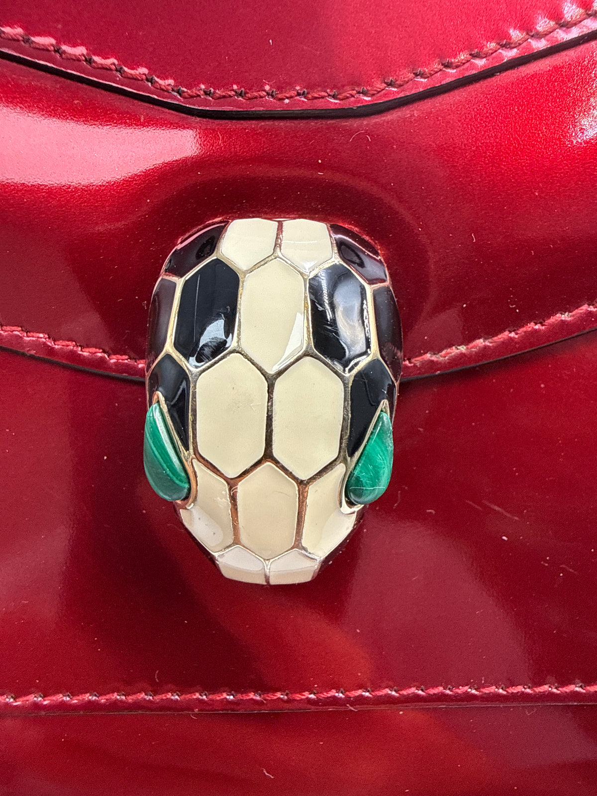Bvlgari Serpenti Forever Metallic Top-Handle Flap Bag in Ruby Red