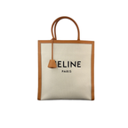 Large Vertical Tote bag with 'Celine Paris' branding on brown celine canvas bag in very good condition preowned designer luxury bag for sale  