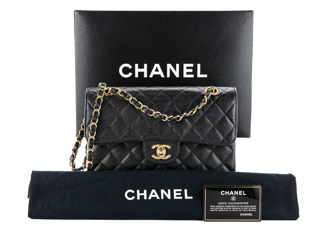 Chanel Small Classic Double Flap Bag Black Caviar Leather Gold Hardware